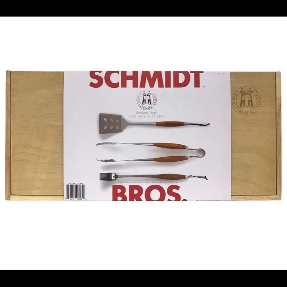 New Schmidt Brothers BBQ Tool Set/Wooden Gift set